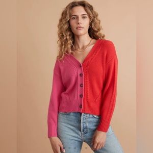 Marine Layer Robin Crop Cardigan in Bubblegum/Vermillion